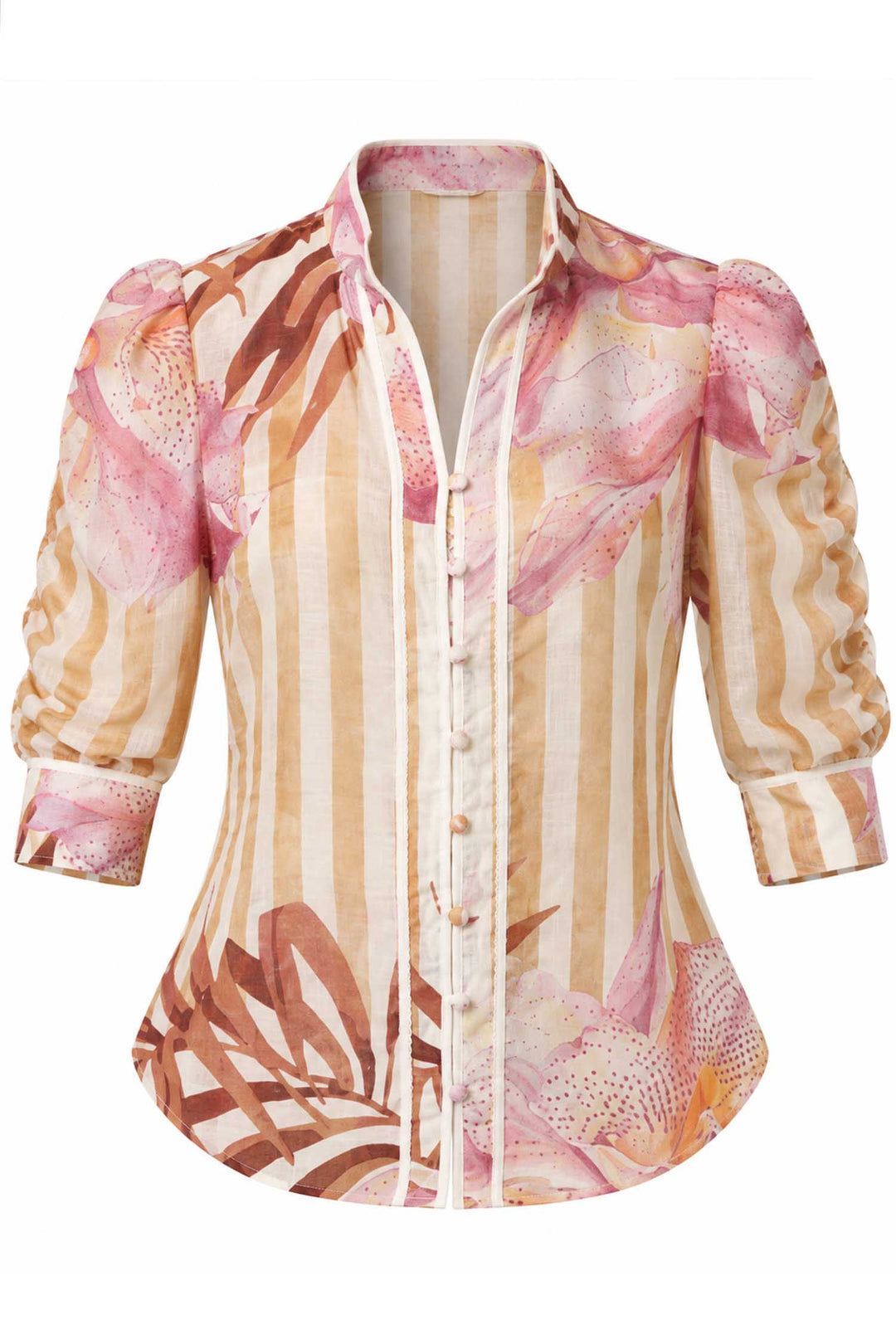 Calantha Ruched Sleeve Shirt in Golden Promenade
