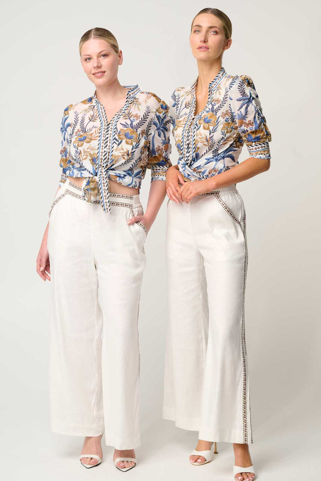 Calantha Contrast Trim Ruched Sleeve Shirt in Golden Medina