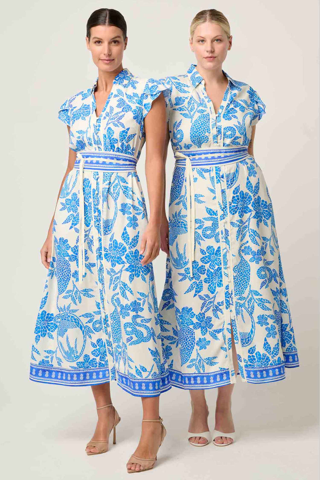 Callista Dobby Petal Sleeve Midi Dress in Azure Mosaic