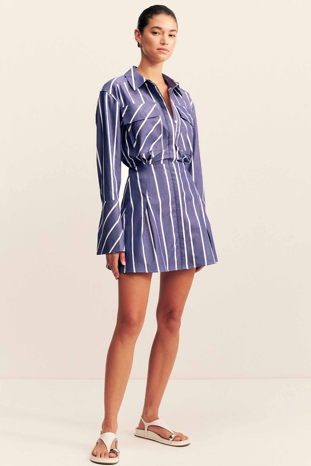 Cambridge Shirt Mini Dress in Chambray Blanc