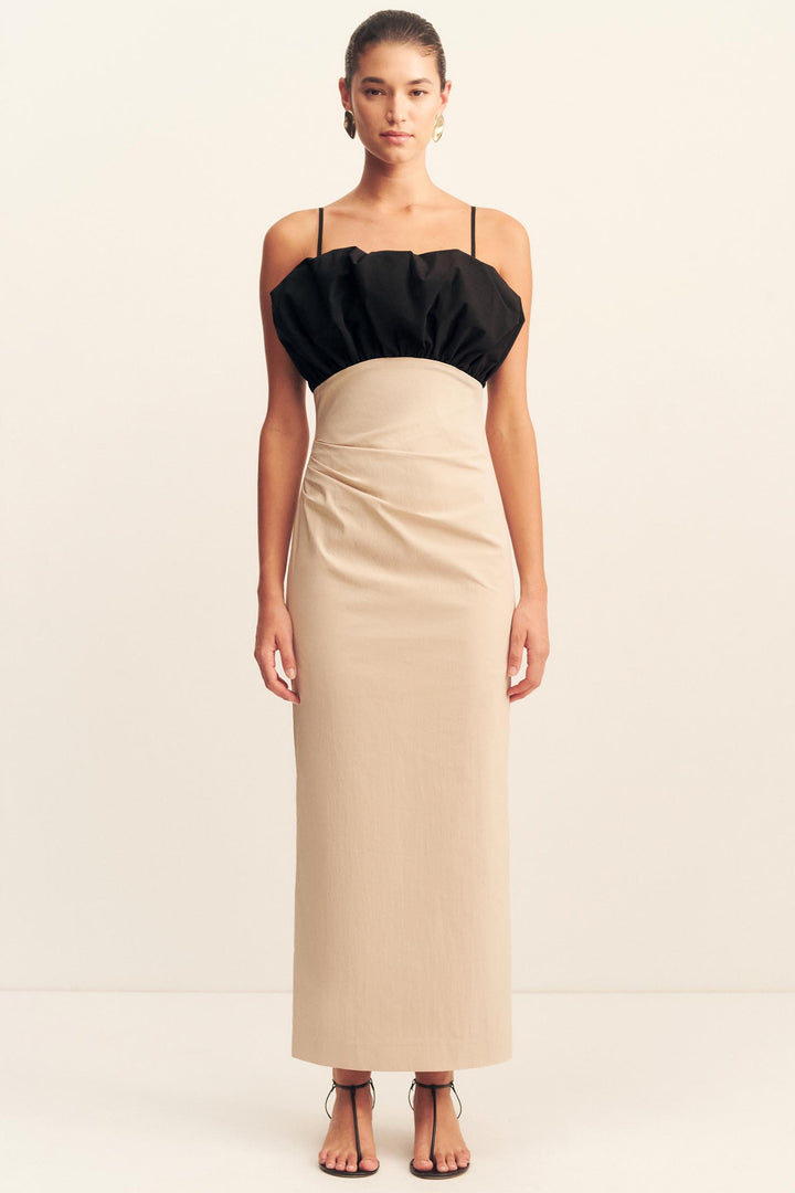 Campbell Bubble Bodice Midi Dress in Oat Milk