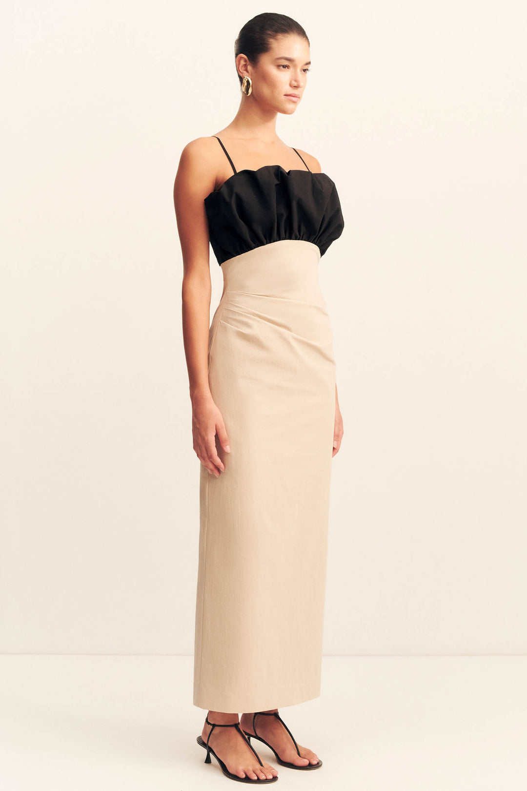 Campbell Bubble Bodice Midi Dress in Oat Milk