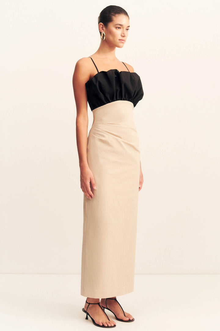 Campbell Bubble Bodice Midi Dress in Oat Milk