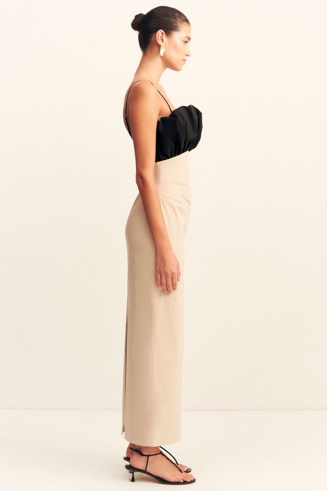 Campbell Bubble Bodice Midi Dress in Oat Milk