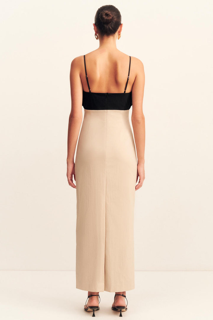 Campbell Bubble Bodice Midi Dress in Oat Milk