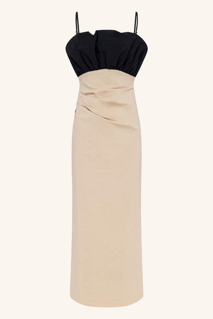 Campbell Bubble Bodice Midi Dress in Oat Milk
