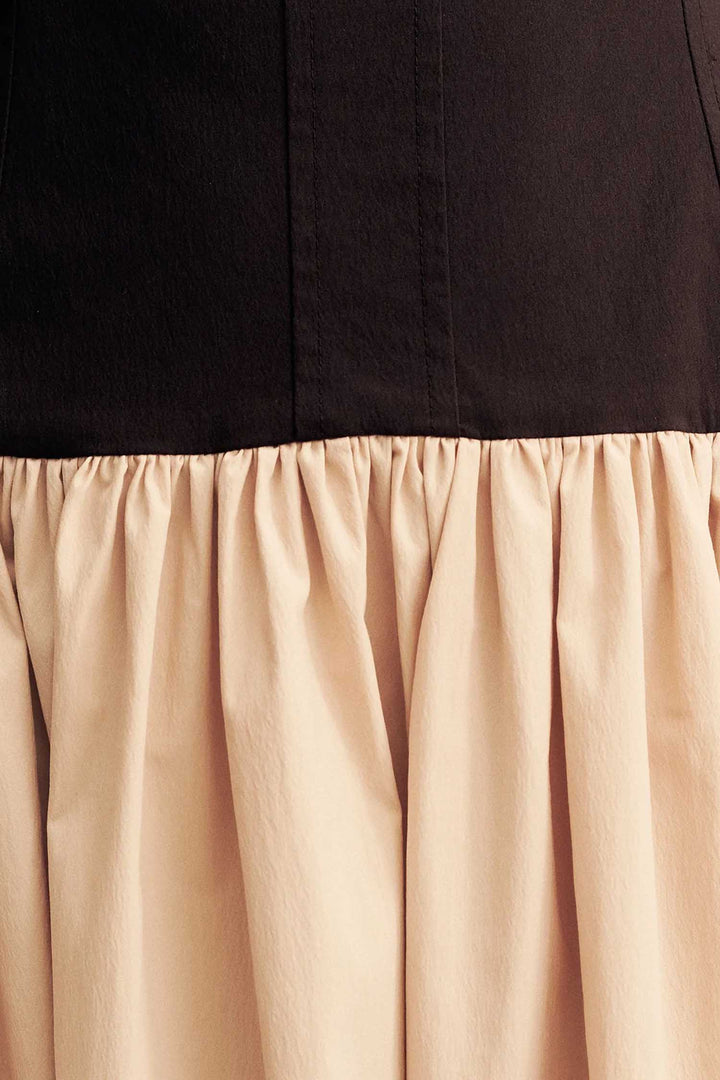 Campbell Bubble Bodice Midi Dress in Oat Milk