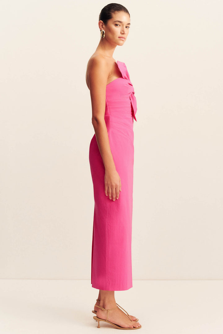 Campbell Knot Midi Dress in Vivid Pink