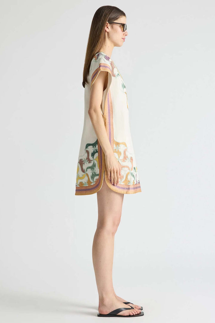 Cap Sleeve Shift Dress with Keyhole in Framed