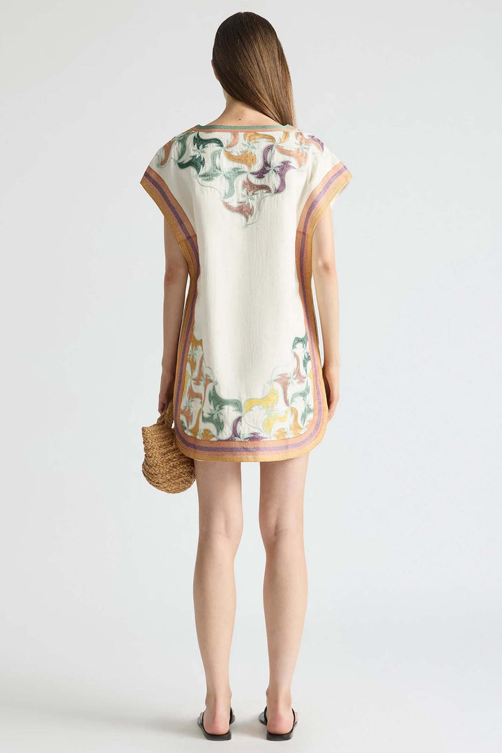 Cap Sleeve Shift Dress with Keyhole in Framed