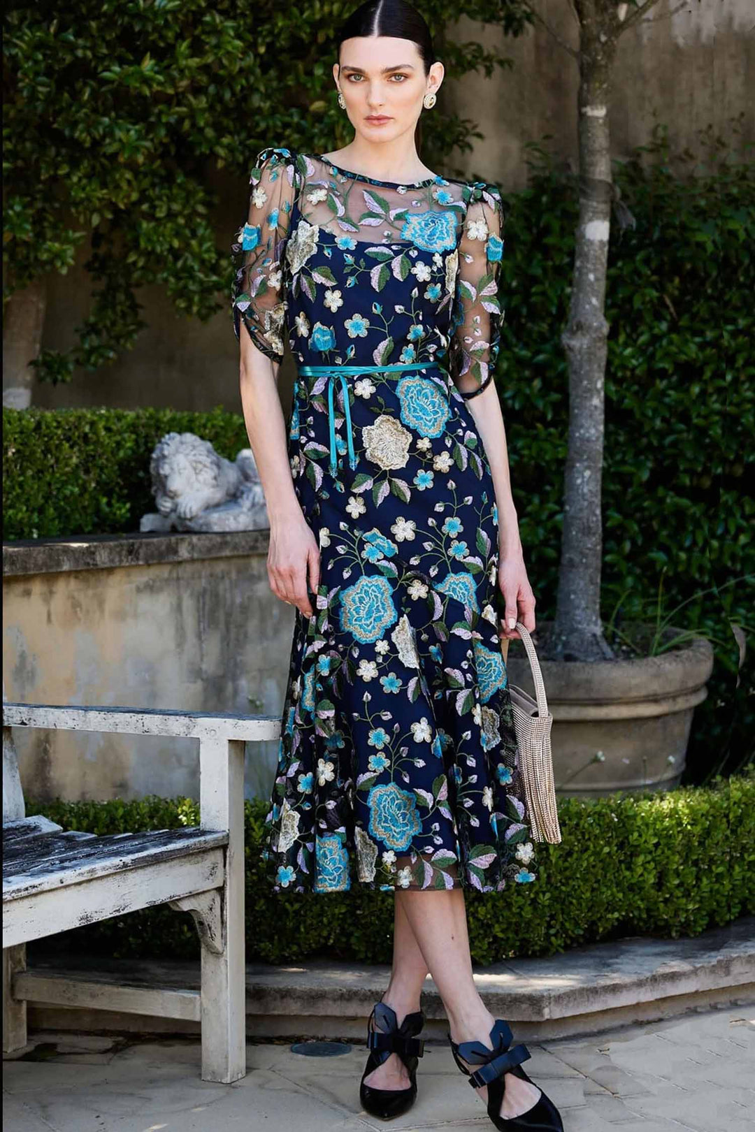 Cardelina Dress in Navy Aqua Lilac