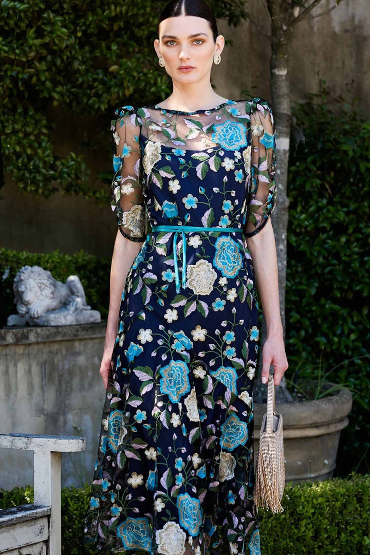 Cardelina Dress in Navy Aqua Lilac
