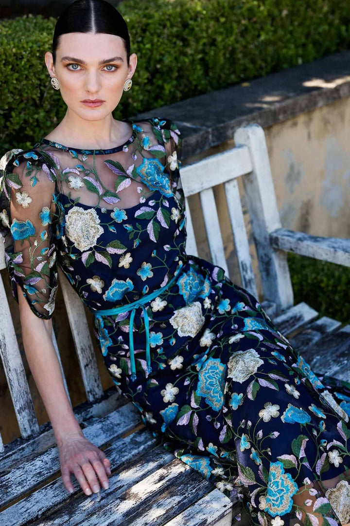 Cardelina Dress in Navy Aqua Lilac