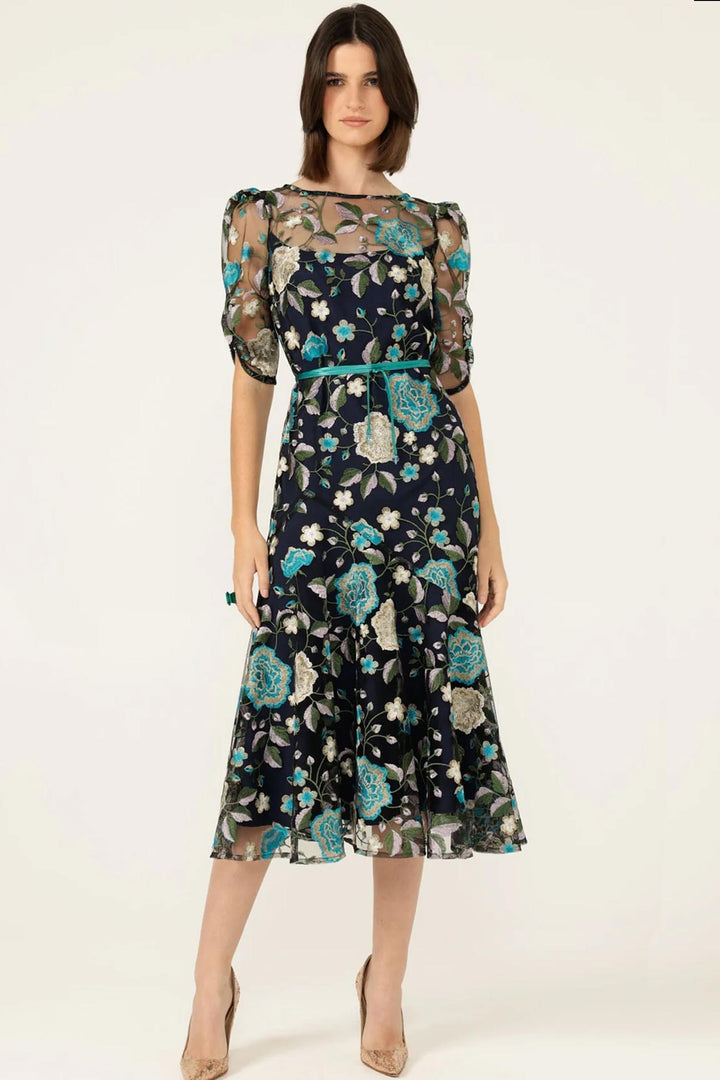 Cardelina Dress in Navy Aqua Lilac