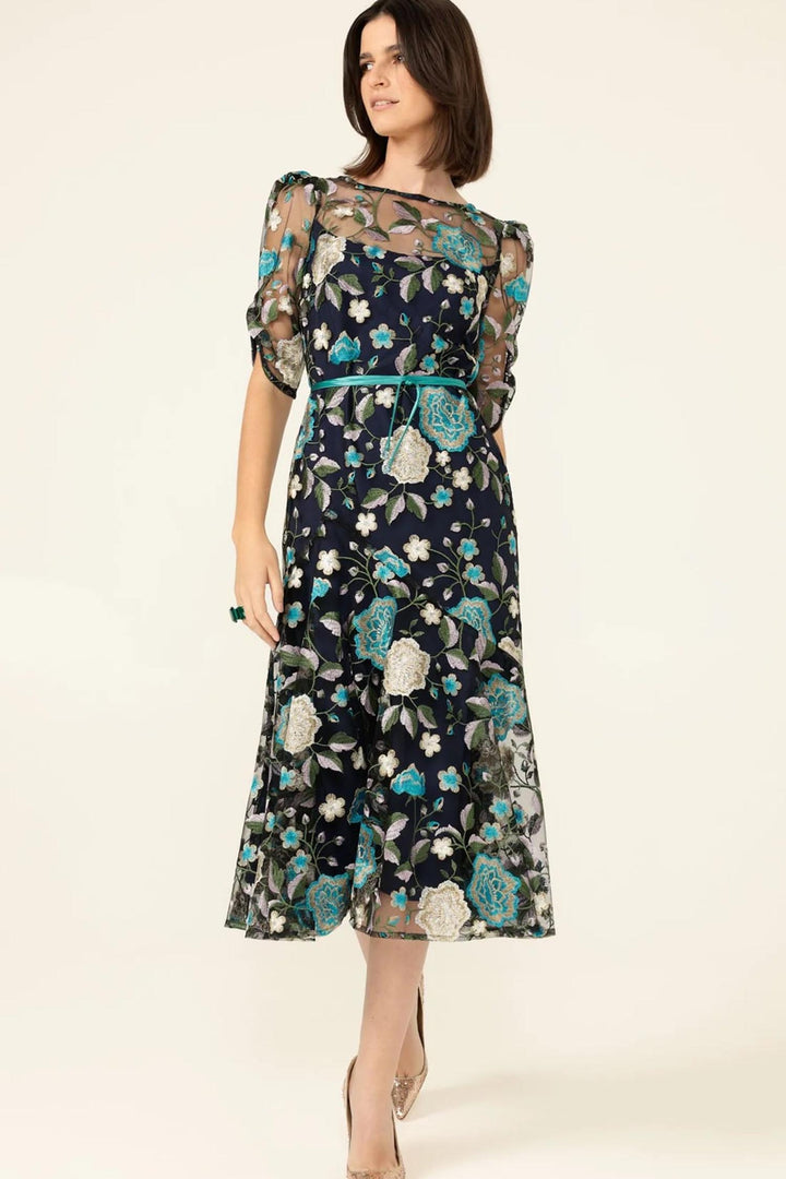 Cardelina Dress in Navy Aqua Lilac