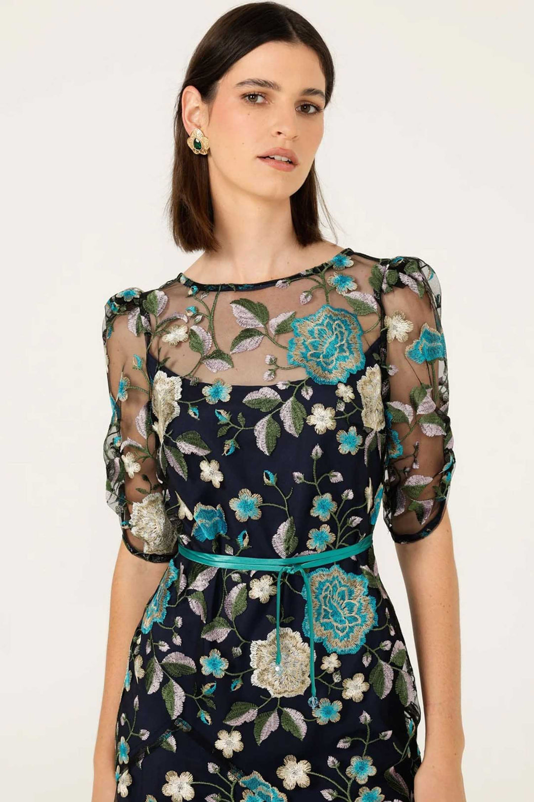 Cardelina Dress in Navy Aqua Lilac