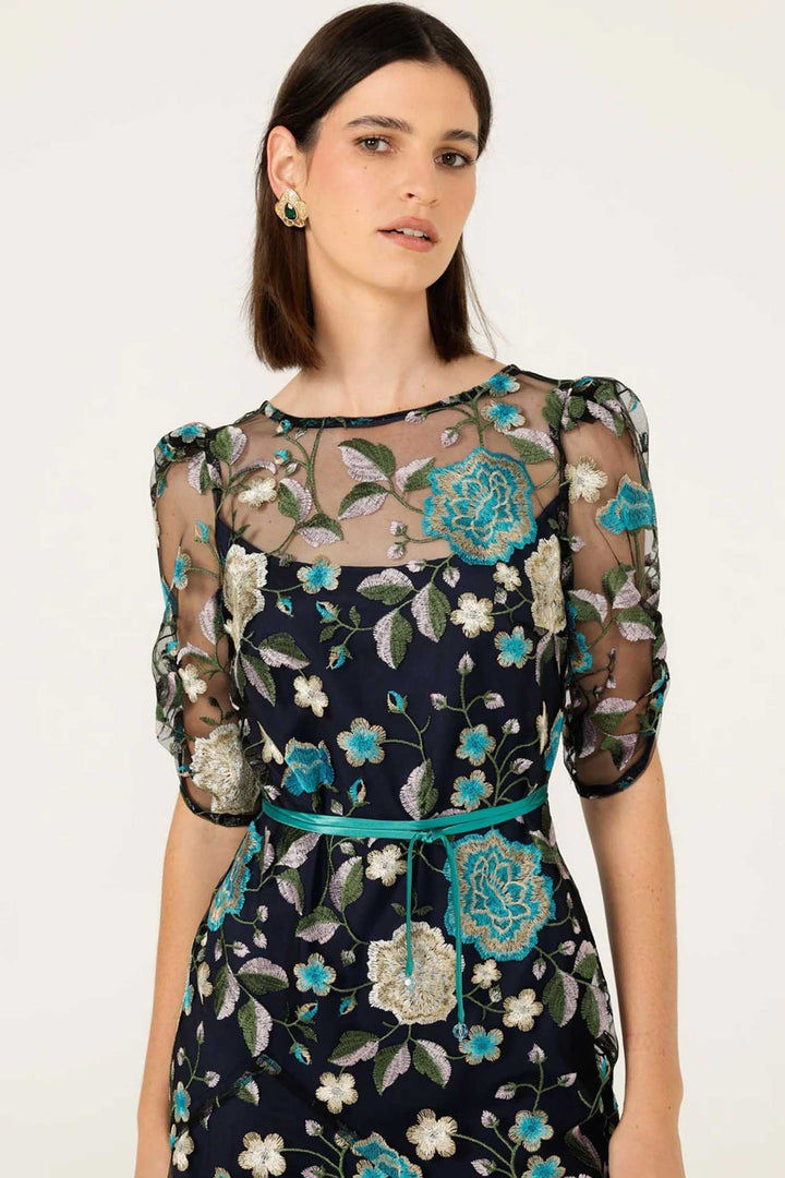Cardelina Dress in Navy Aqua Lilac