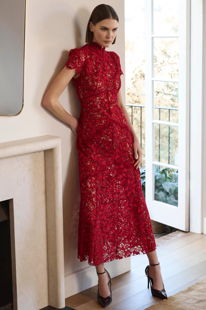 Carmen Midi Dress in Ruby