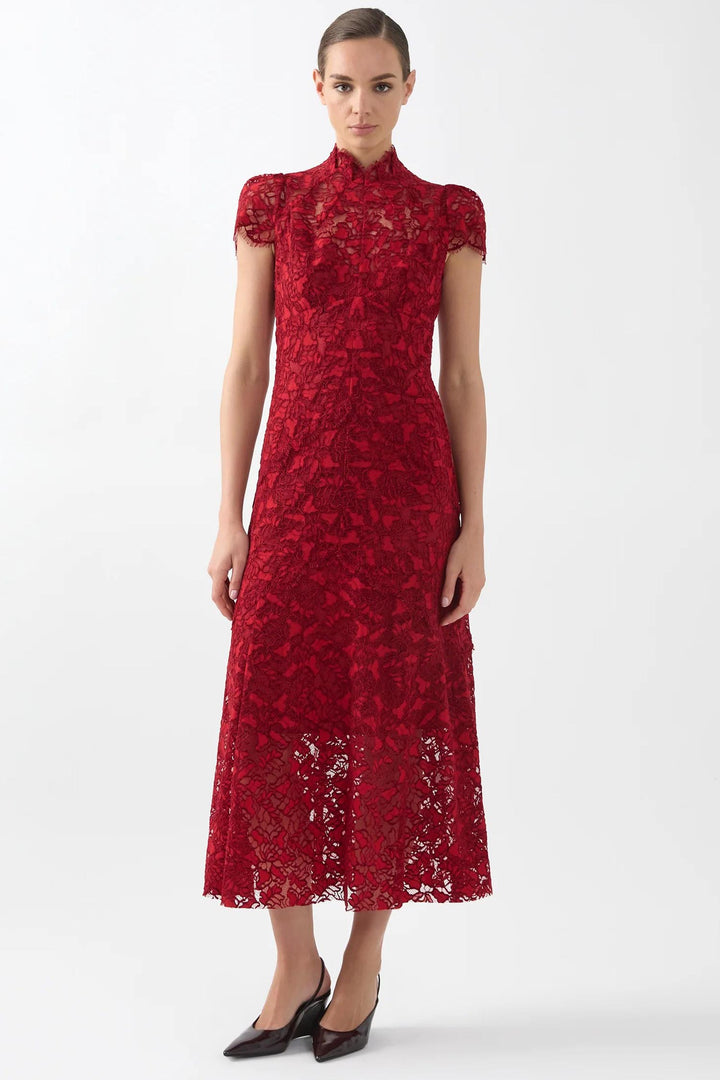 Carmen Midi Dress in Ruby