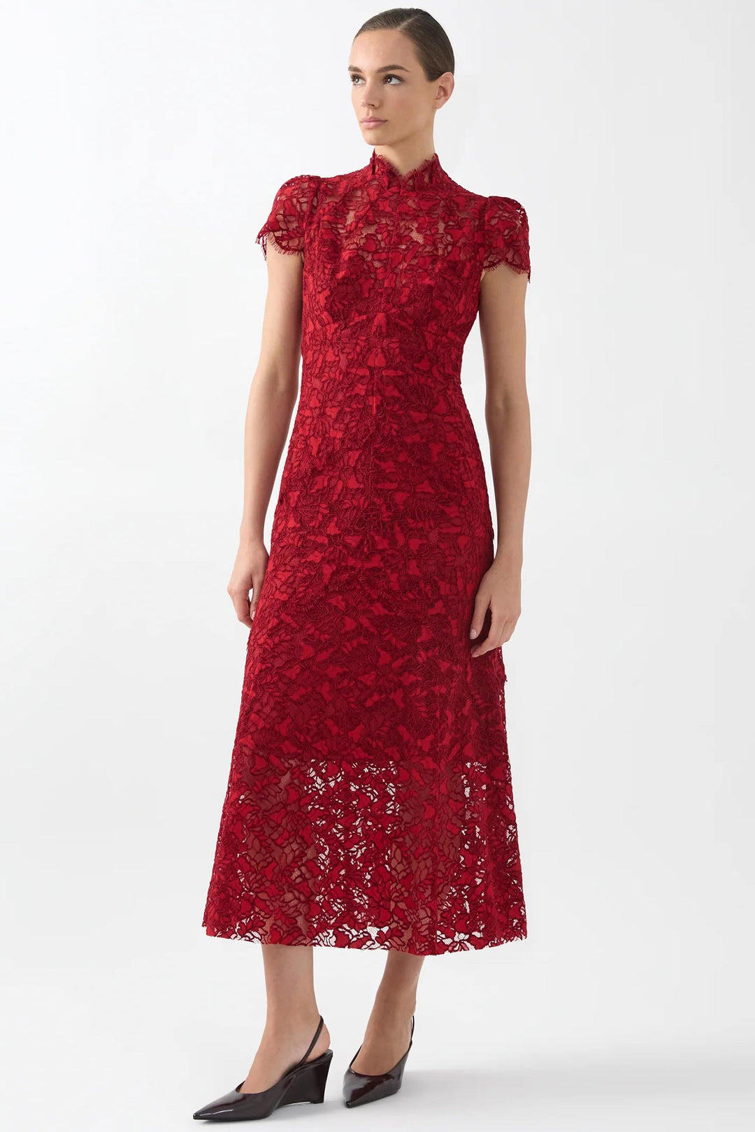 Carmen Midi Dress in Ruby