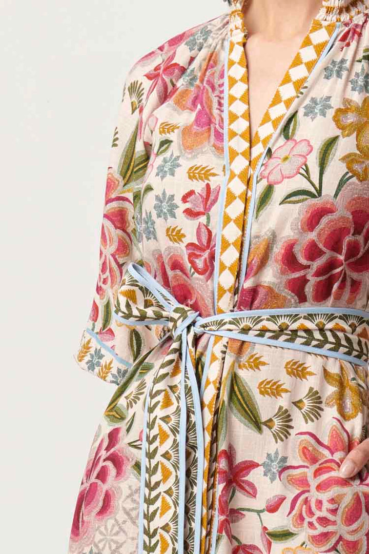 Carmen Viscose Linen Maxi Dress in Azalea Fields