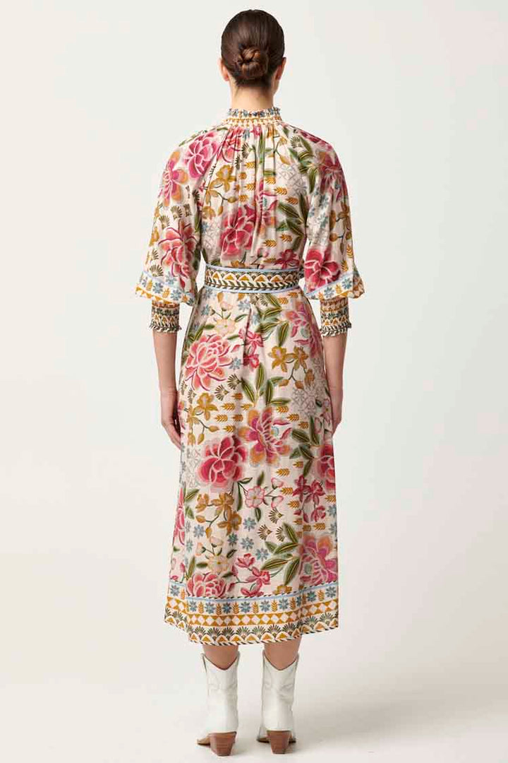 Carmen Viscose Linen Maxi Dress in Azalea Fields