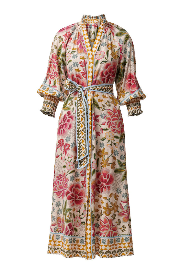 Carmen Viscose Linen Maxi Dress in Azalea Fields
