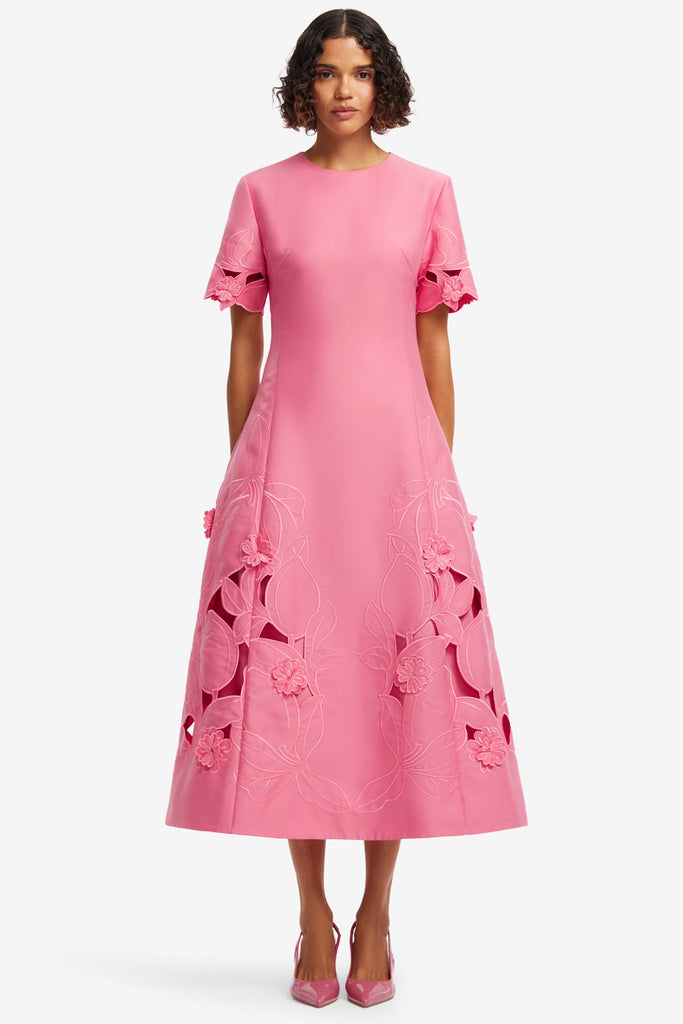 Caroline Applique Short Sleeve Midi Dress in Fuchsia by Leo Lin –  Frockaholics at Momento Dezigns