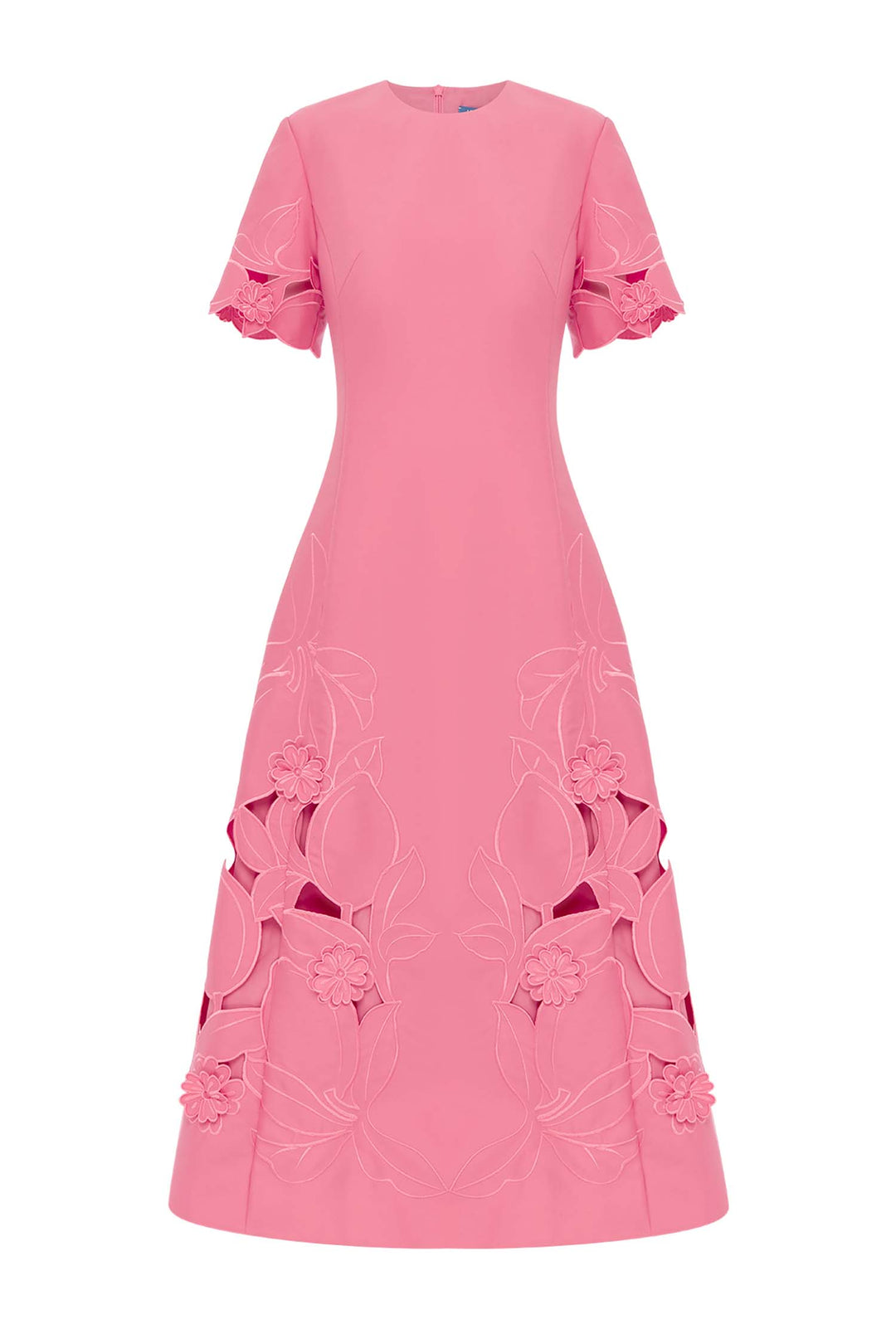 Caroline Applique Short Sleeve Midi Dress in Fuchsia