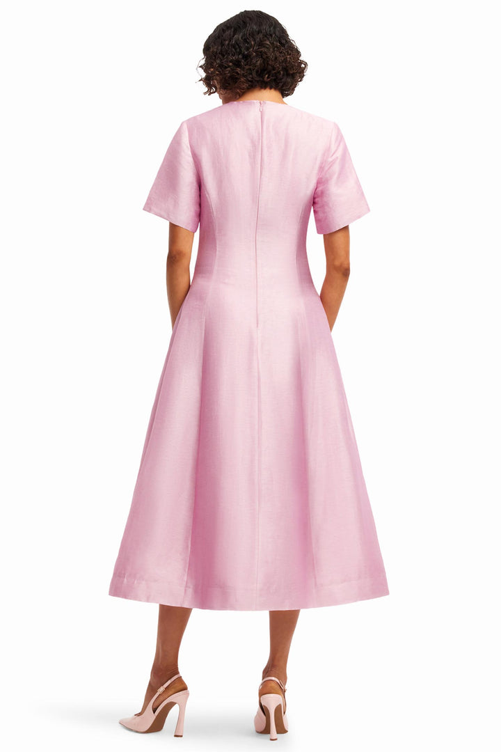 Caroline Short Sleeve Midi Dress in Bouquet Print in Pastel Pink