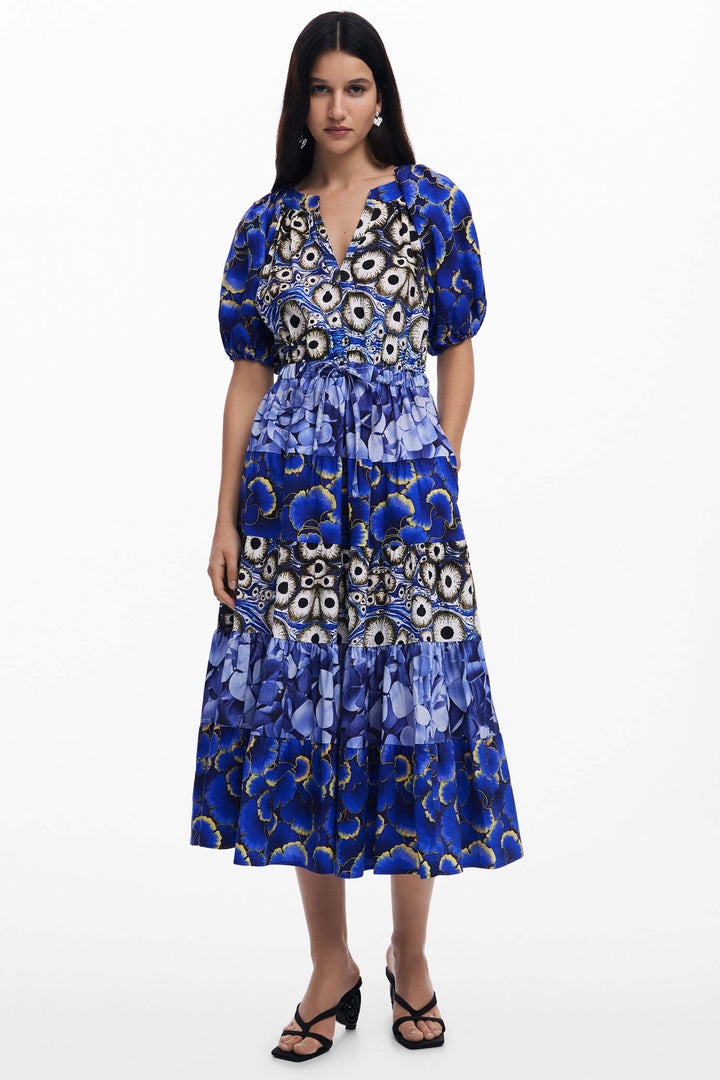 Cell Print Fluid Midi Dress