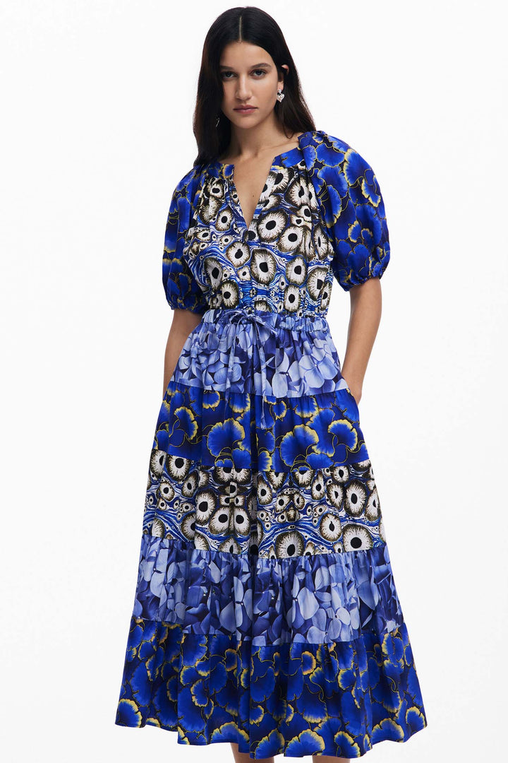 Cell Print Fluid Midi Dress