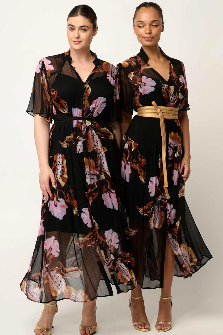 Ceres Sheer Chiffon Dress in Sunset Orchid