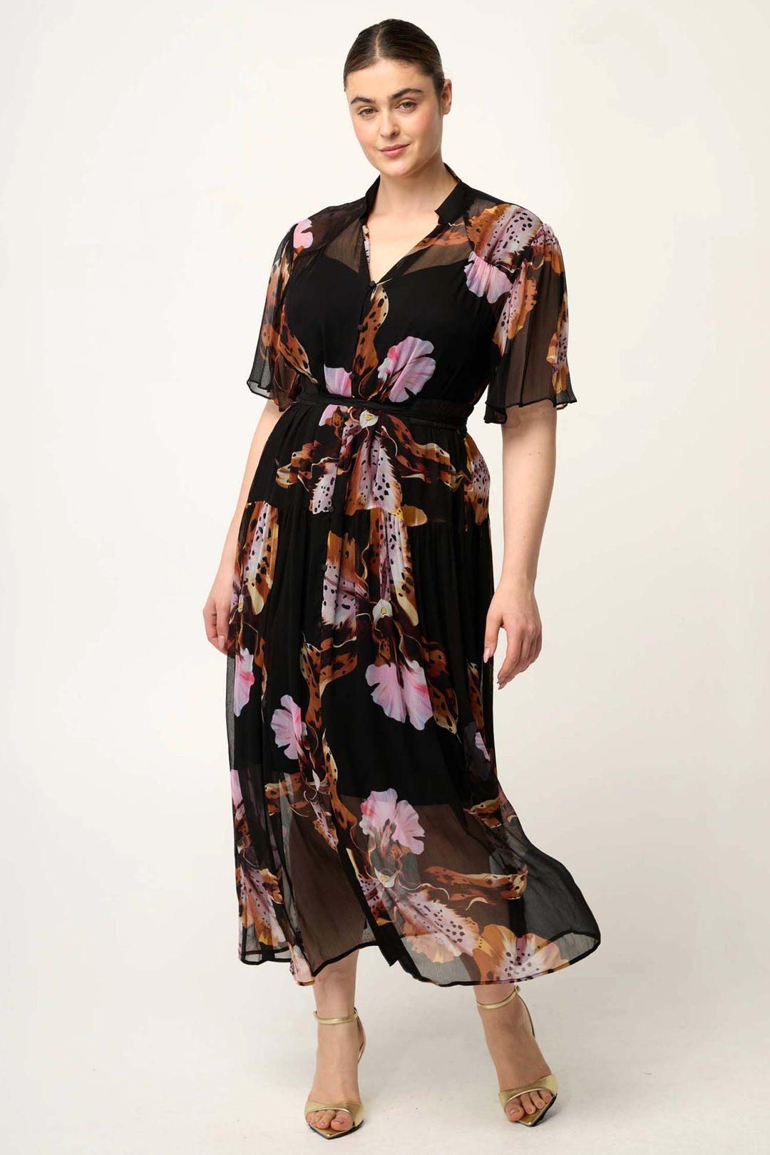 Ceres Sheer Chiffon Dress in Sunset Orchid