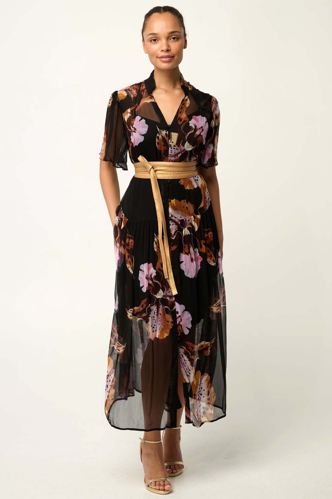 Ceres Sheer Chiffon Dress in Sunset Orchid