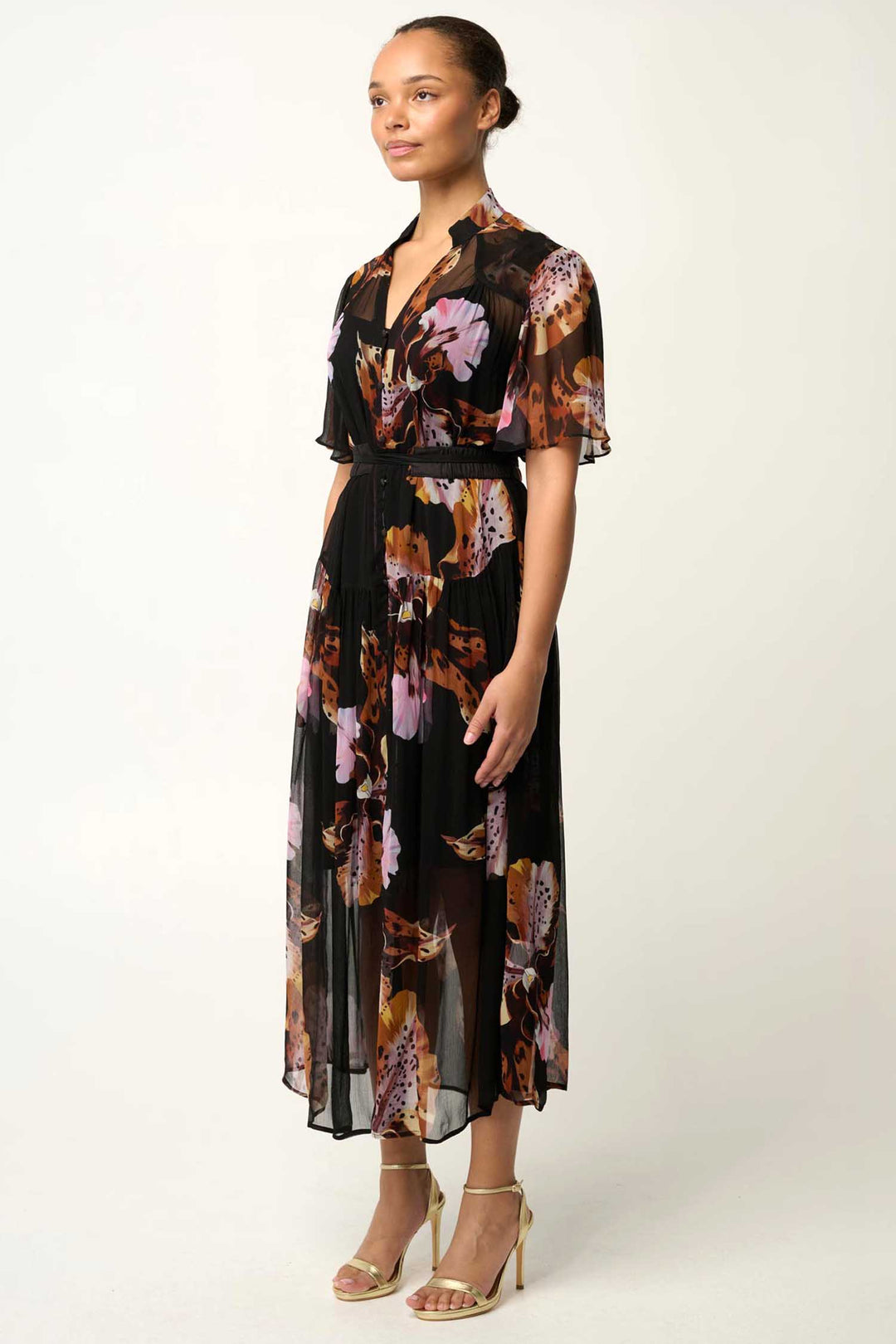 Ceres Sheer Chiffon Dress in Sunset Orchid