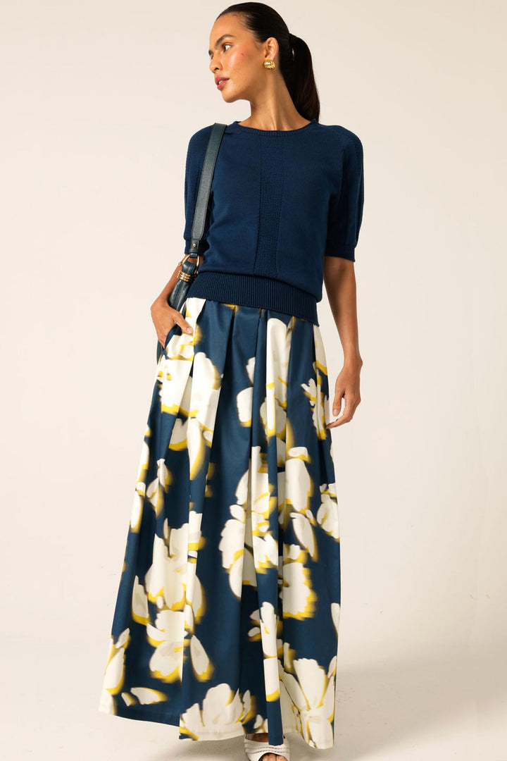 Chamonix Skirt in Navy Yellow Flower