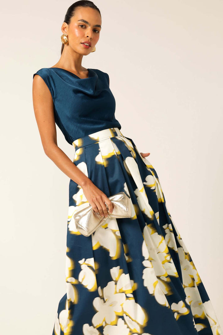 Chamonix Skirt in Navy Yellow Flower