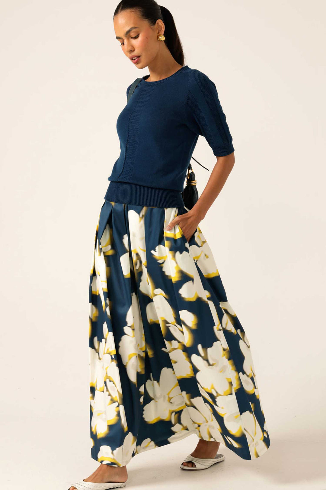 Chamonix Skirt in Navy Yellow Flower