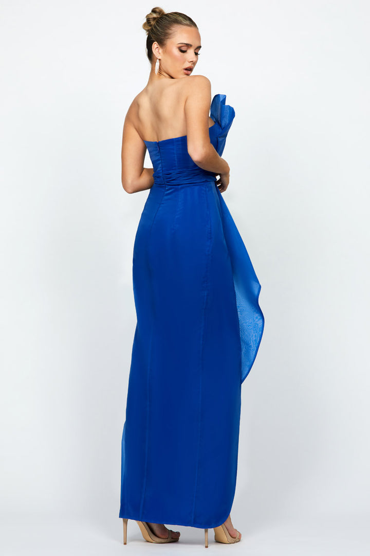Charlee Strapless Ruffle Gown in Cobalt
