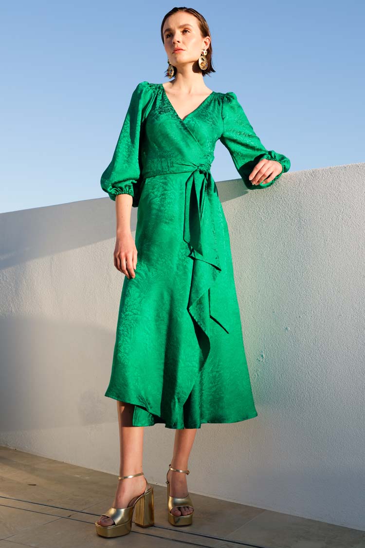 Chateau Wrap Dress in Emerald