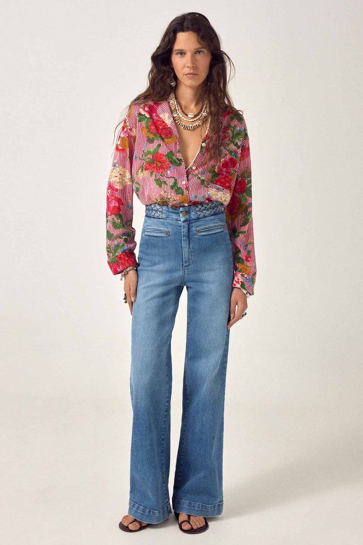 Cher Braid Denim Pant in Western Blue