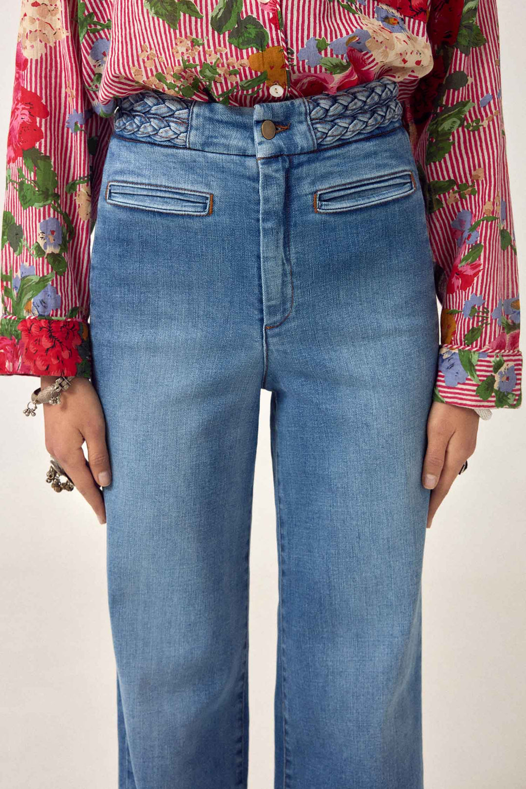 Cher Braid Denim Pant in Western Blue