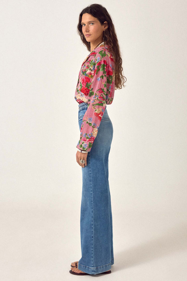 Cher Braid Denim Pant in Western Blue