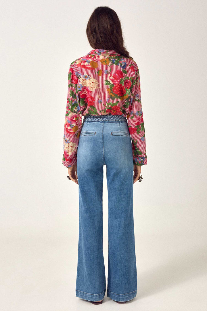Cher Braid Denim Pant in Western Blue
