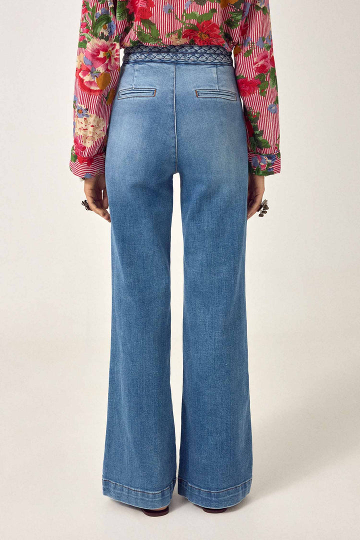 Cher Braid Denim Pant in Western Blue