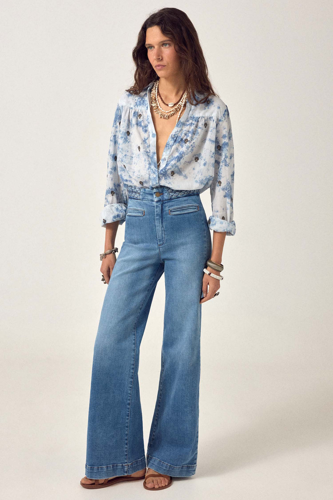 Cher Braid Denim Pant in Western Blue