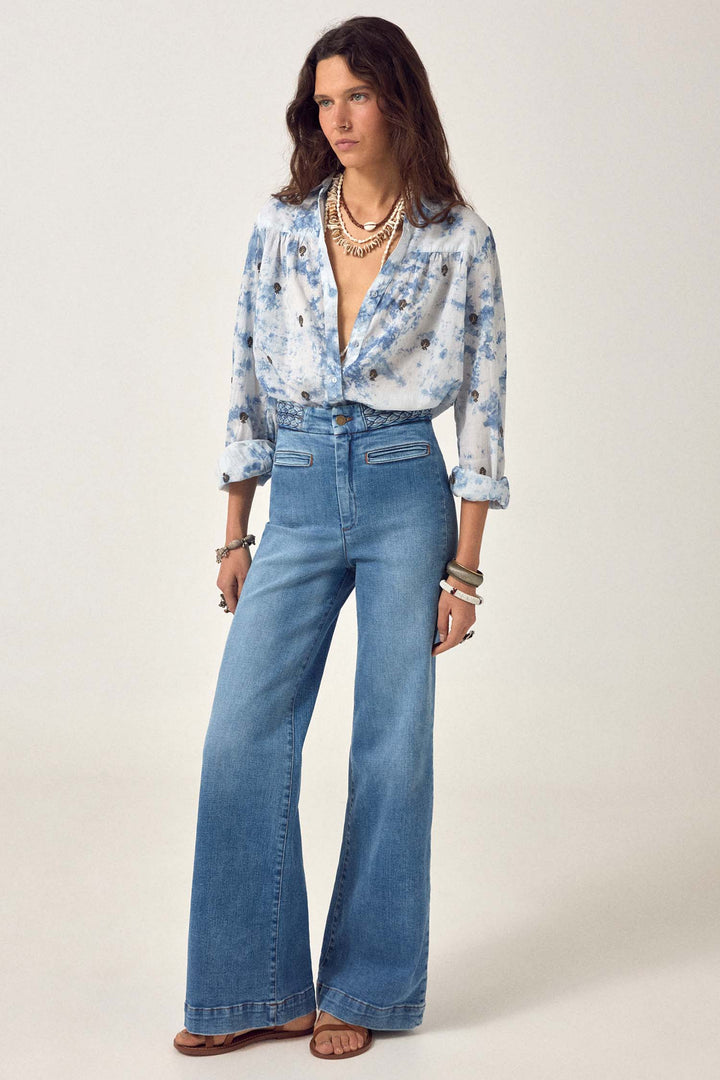 Cher Braid Denim Pant in Western Blue