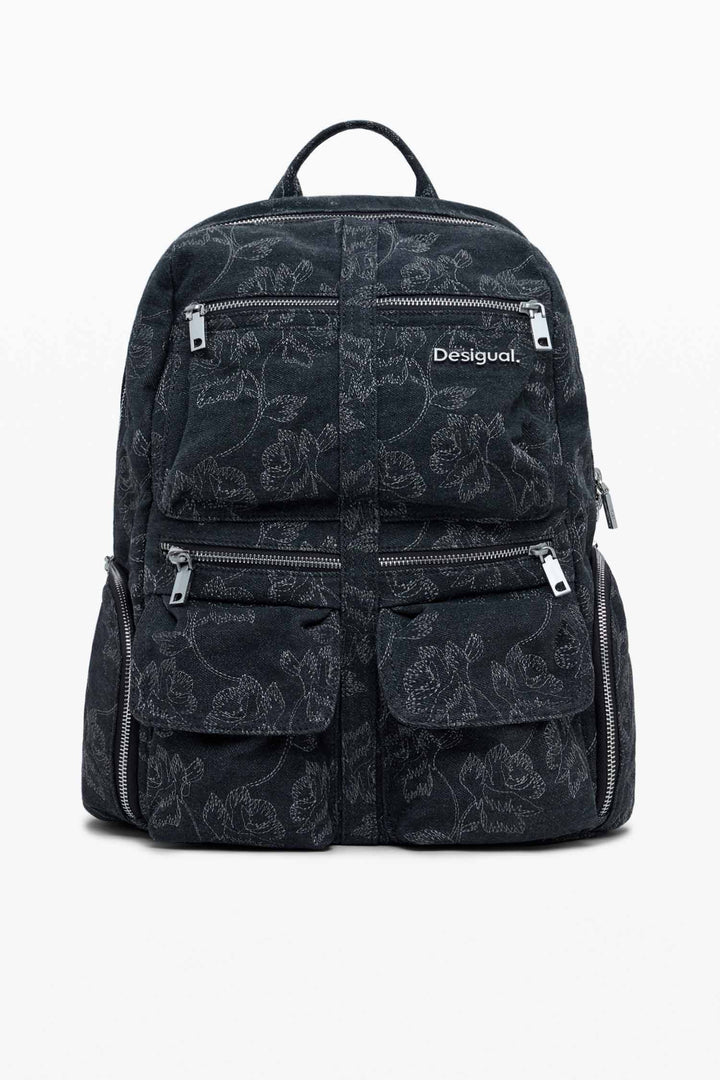 Chester Embroidered Denim Backpack in Black