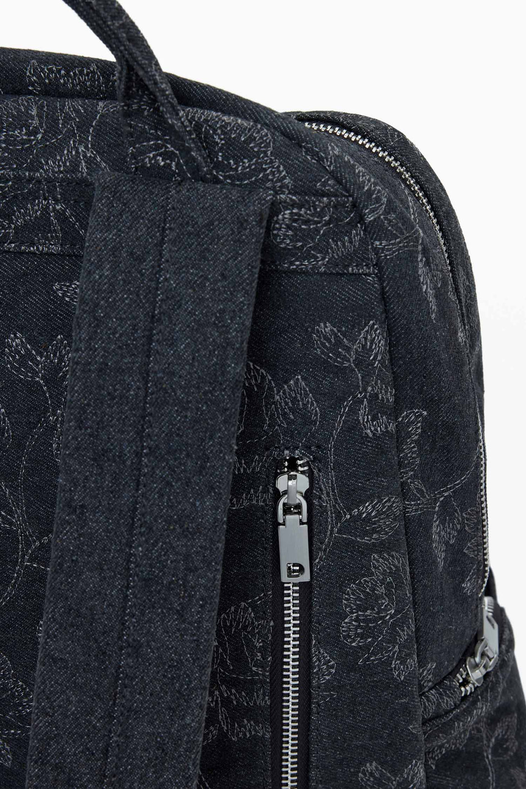 Chester Embroidered Denim Backpack in Black